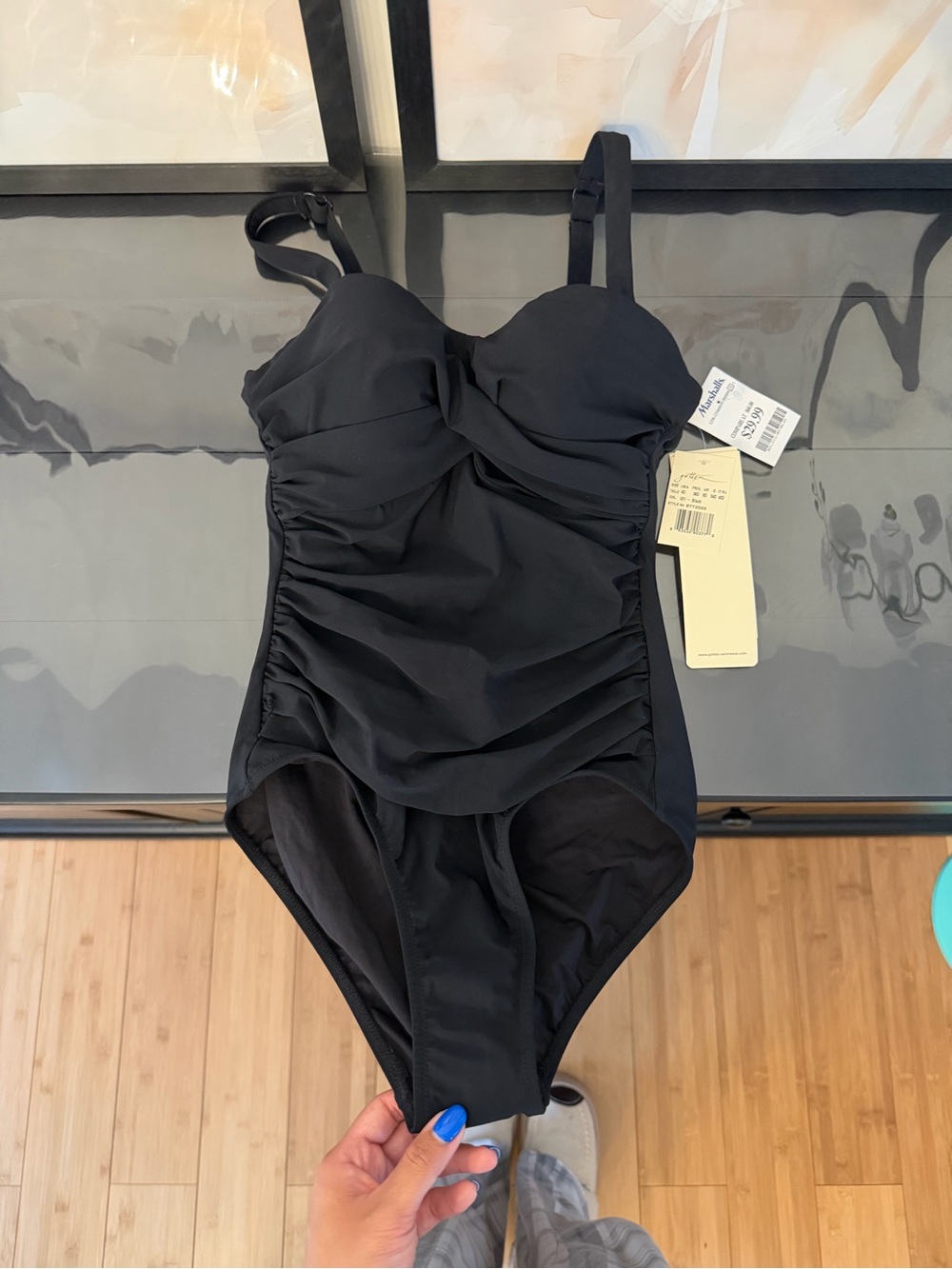 Black One-Piece Swimsuit with Ruched Front